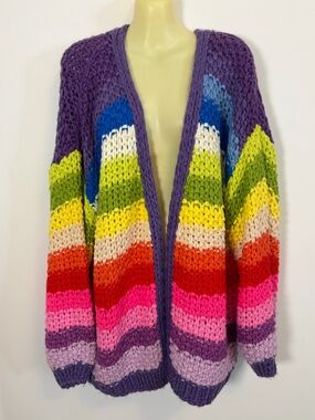 NWT Listicle Chunky Open-Front Rainbow Stripe Sweater Cardigan